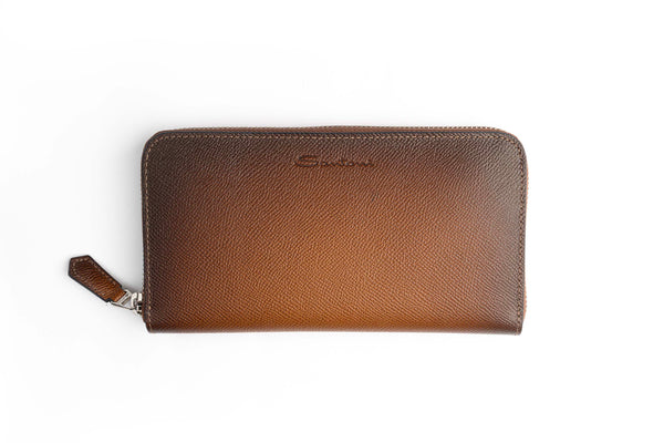 SANTONI -SAFFIANO LEATHER ZIP-AROUND WALLET