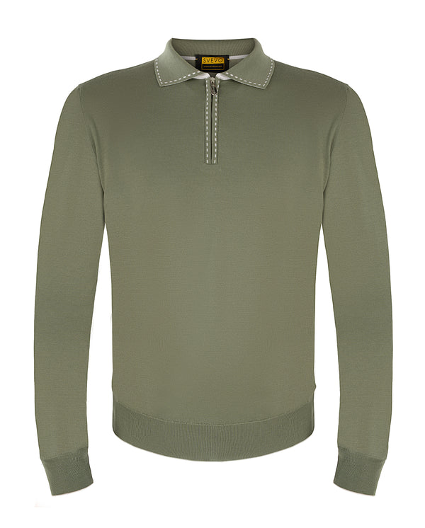 SVEVO WOOL KNITWEAR POLO IN GREEN COLOUR