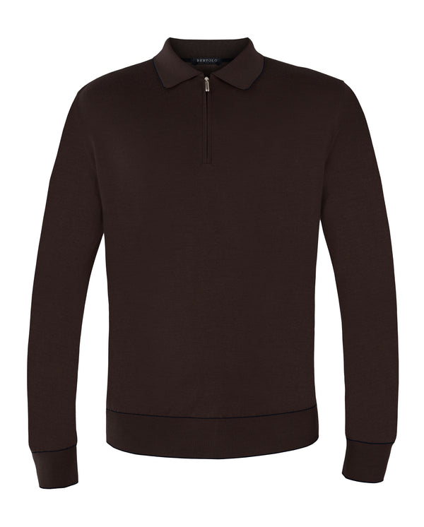 BERTOLO BROWN HALF ZIP POLO