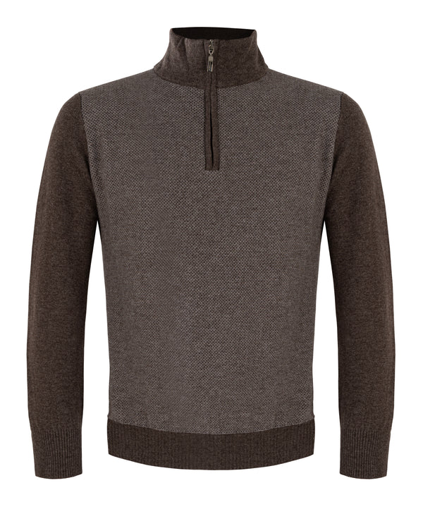 DORIANI HALF ZIP BROWN KNITWEAR