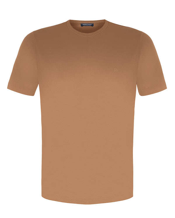 BERTOLO COTTON T-SHIRT IN CAMEL COLOR