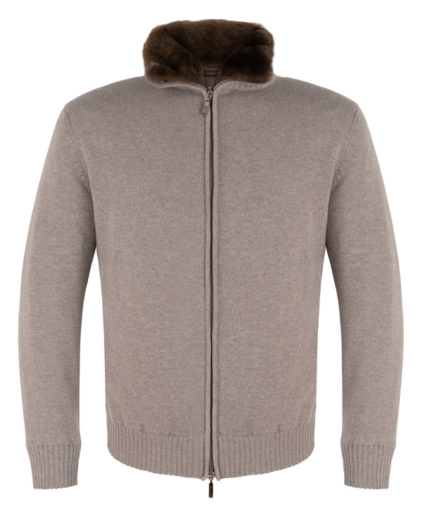 DORIANI CASHMERE KNITWEAR ZIP WITH FUR COLLAR