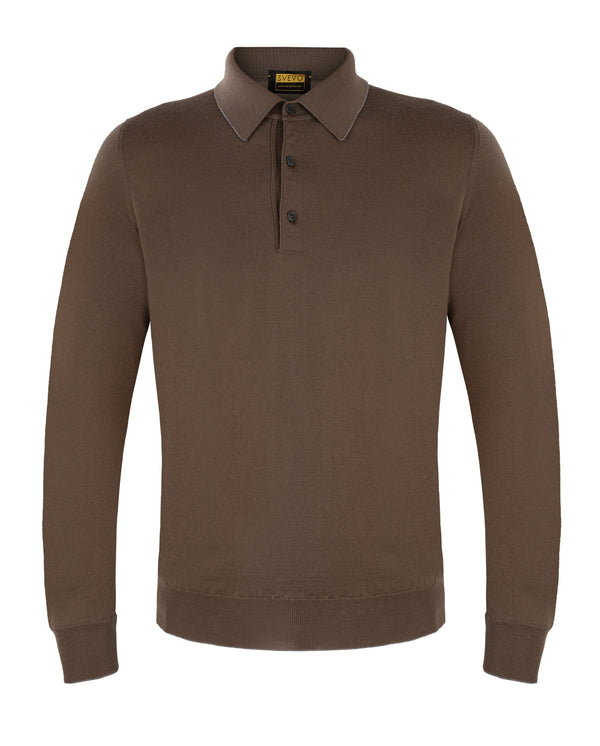 SVEVO WOOL KNITWEAR POLO IN BROWN COLOUR