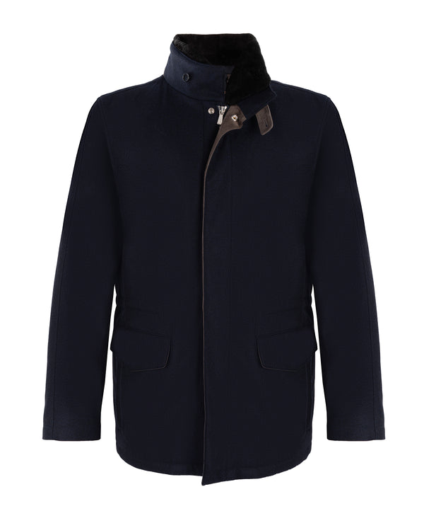 MANDELLI WOOL OUTERWEAR WITH FUR COLLAR