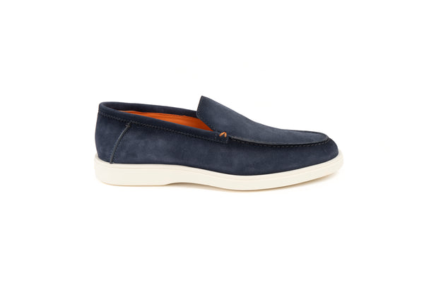 SANTONI NAVY SUEDE LOAFER