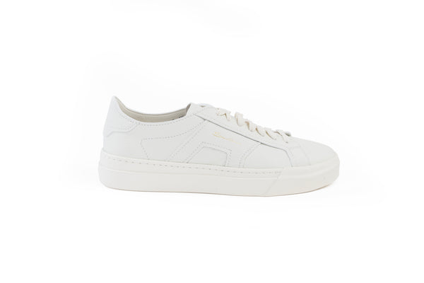 SANTONI WHITE TUMBLED LEATHER SNEAKER