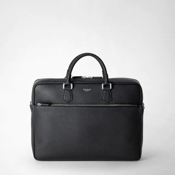 SERAPIAN SLIM BRIEFCASE IN BLACK CACHEMIRE LEATHER