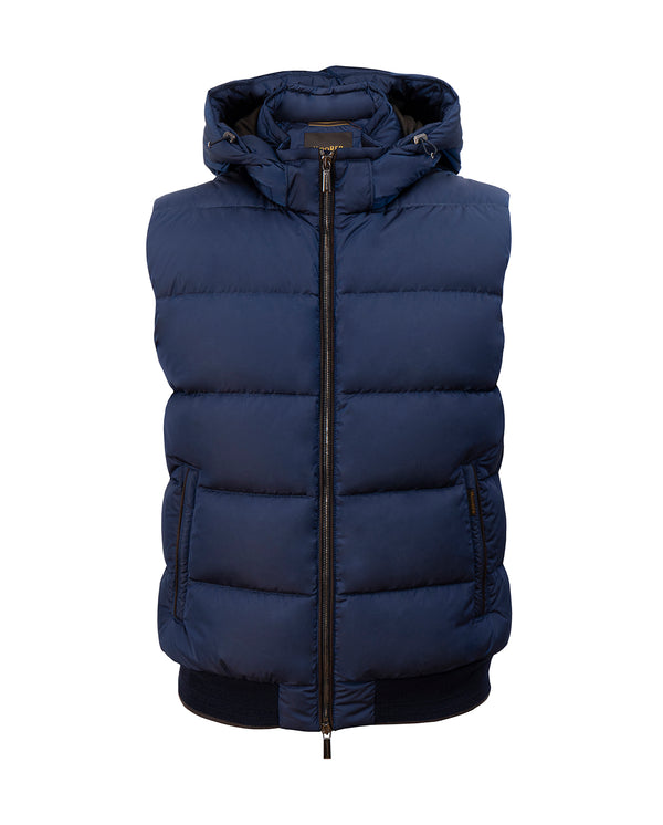 MOORER BLUE VEST WITH REMOVABLE HOODIE